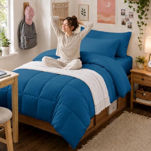 Anluoer Twin Comforter Set, 5 Piece Bed in a Bag Twin Bedding Sets
