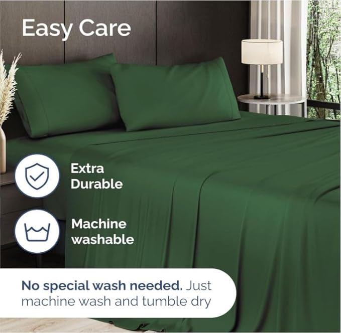 100% Rayon Derived From Bamboo - Bamboo Sheets King Size - Cooling Sheets for King - Soft, Breathable & Hotel Luxury Bedding - 1 Flat & 1 Fitted & 2 Pillowcases w/ 16 Inch Deep Pockets - Emerald Green