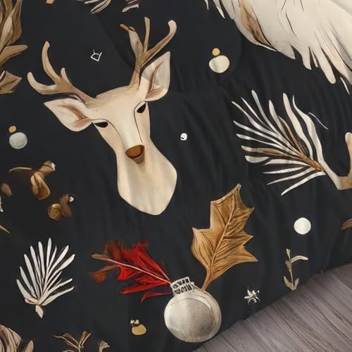 Black Christmas Bedding Set Santa Claus Comforter Full/Queen Size for Kids Girls Women Xmas Reindeer Holiday Bedroom Quilt Bed Sets, 1 Comforter 2 Pillowcases
