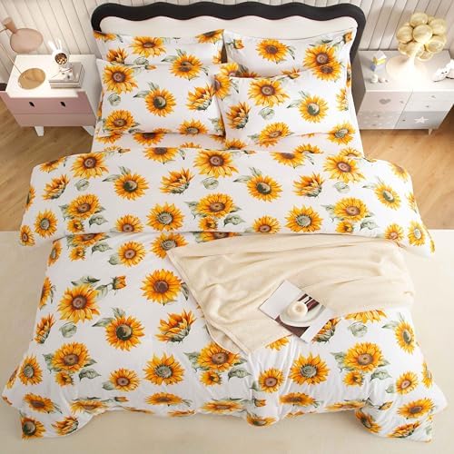 SDY 7PCS Bedding Set for Kids,Boys and Girls (Sunflower, Queen)
