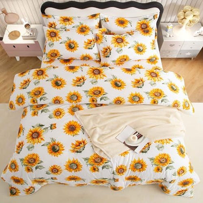 SDY 7PCS Bedding Set for Kids,Boys and Girls (Sunflower, Queen)