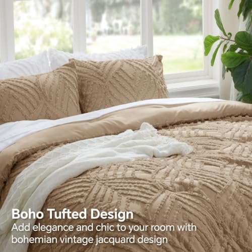 BEDELITE Boho Comforter Set King - Tufted Boho Bedding Set, Khaki