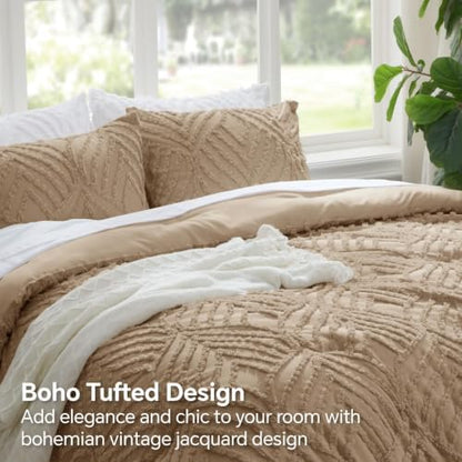 BEDELITE Boho Comforter Set King - Tufted Boho Bedding Set, Khaki