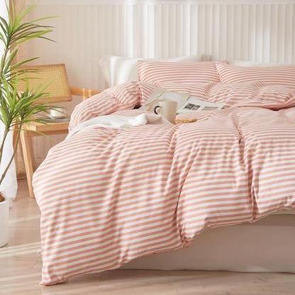 LifeTB Striped Comforter Set Twin XL Modern Style Pink White Stripes Pattern Comforter Set Fluffy Boho Comforter with 2 Pillowcases Teens Girls Cozy Dorm Bedding Twin XL Bed Comforter for All Season