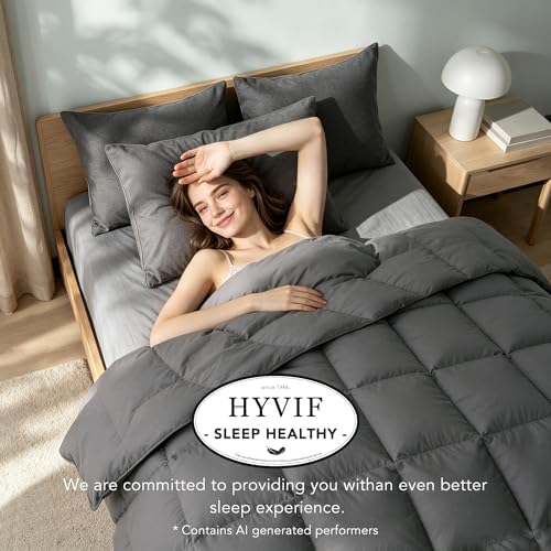 Feather Down Fiber Comforter Twin Size,Premium Ultra-Soft Breathable Comforter High Fill Power Grey Duvet Insert,All Season Hotel Luxury Bedding Comforters 8 Corner & Center Loops,Baffle Box Design