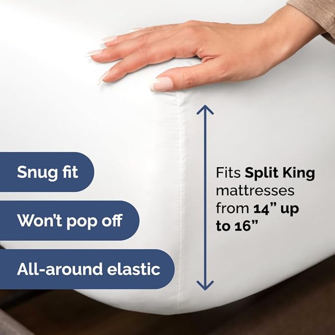 Flex Top Split Head King 4 Piece Sheet Set - Comfy Breathable & Cooling Bed Sheets Set - Hotel Luxury Bedding for Women, Men, Kids, Teens, Boys & Girls - Deep Pockets, Ultra-Soft - Oeko-Tex - White