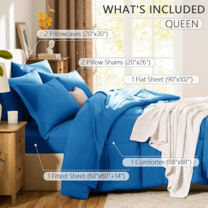 CozyLux Queen Comforter Set, 7-Piece Bed in a Bag, Royal Blue