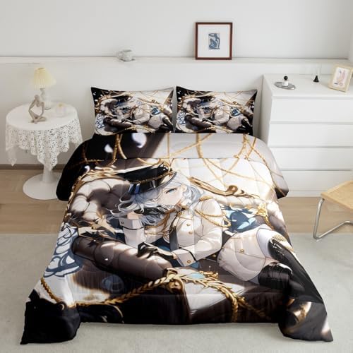 Erosebridal Anime Girl Twin Bedding Set for Kids, Kawaii Japanese Anime Comforter Set Cartoon Girl Duvet Insert for Girls Boys Teens Men Japanese Animation Down Comforter, 1 Pillow Case