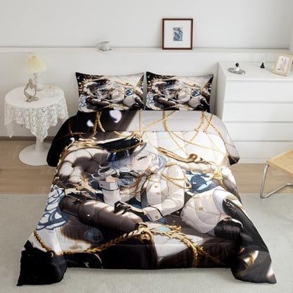 Erosebridal Anime Girl Twin Bedding Set for Kids, Kawaii Japanese Anime Comforter Set Cartoon Girl Duvet Insert for Girls Boys Teens Men Japanese Animation Down Comforter, 1 Pillow Case