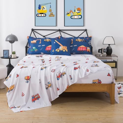 ADASMILE A & S 6 Pcs Construction Bedding Twin Kids Cartoon Truck Comforter