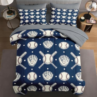 WeCozy 5 Pieces Twin Comforter Set for Boys - Baseball Bedding for Kids