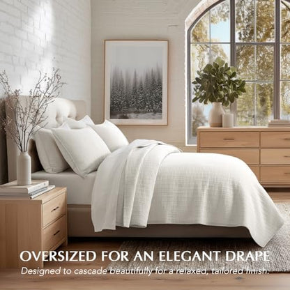 EverGrace 100% Cotton Modern Grid Stitch Quilt Set, King Size, Bright White