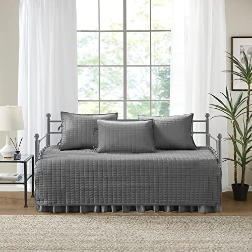 Comfort Spaces Daybed Cover- Luxe Double Sided -Quilting, All Season Cozy Bedding with Bedskirt, Matching Shams, 75'x39' Charcoal Grey 5 Piece