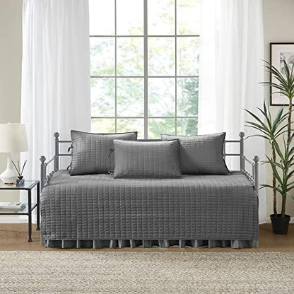 Comfort Spaces Daybed Cover- Luxe Double Sided -Quilting, All Season Cozy Bedding with Bedskirt, Matching Shams, 75'x39' Charcoal Grey 5 Piece