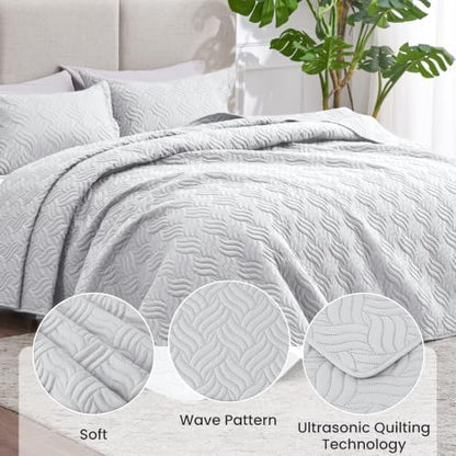 Love's cabin California King Quilt, Soft Bedspread Comforter, Light Grey
