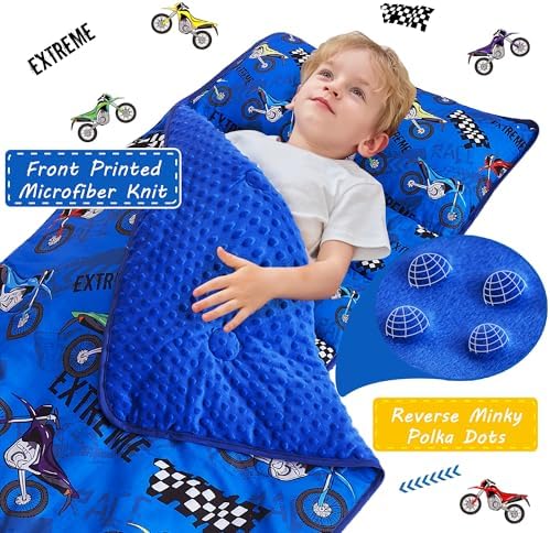 Lasoftan Toddler Nap Mat with Pillow and Blanket, Extra Large Rolled Napping Mats,Slumber Bags for Boys Girls,Kids Sleeping Bag for Daycare, Preschool Travel Camping