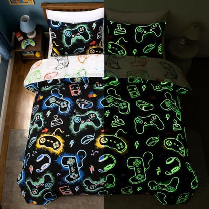 A Nice Night 5pc Gaming Full Comforter Set Glow in The Dark Kids Bedding