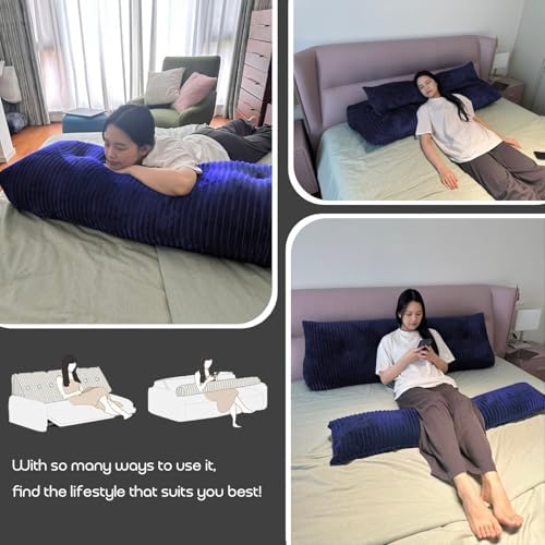 Headboard Pillow Twin, Headboard Wedge Pillow with A Long Neck Roll Pillow Body Pillow, Triangle Pillow Wedge for Reading, Working, Bed Wedge Pillow for Headboard (Blue, Twin)