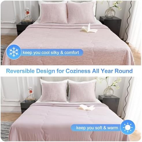 CHOSHOME Cooling Comforter Cooling Blanket, Q-Max 0.45 Cool Sleeping Summer Blanket for Hot Sleeper Night Sweats, Full 84" x 90", Pink