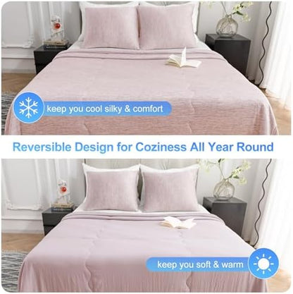 CHOSHOME Cooling Comforter Cooling Blanket, Q-Max 0.45 Cool Sleeping Summer Blanket for Hot Sleeper Night Sweats, Full 84" x 90", Pink