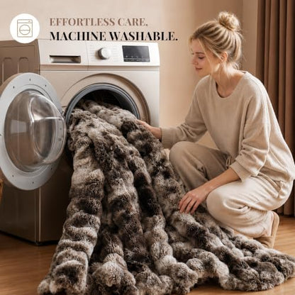 Smoofy Fluffy Faux Rabbit Fur Bubble Comforter Queen Size - Tie Dye Coffee