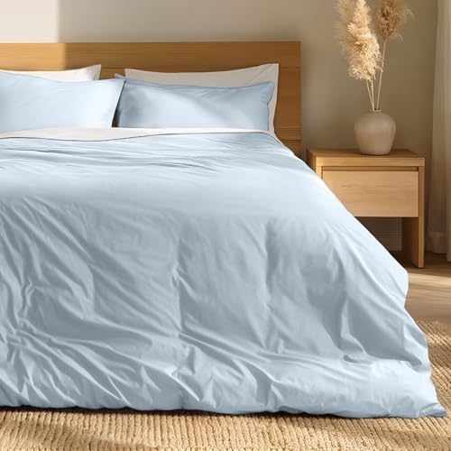 Bare Home 100% Organic Cotton Percale Duvet Cover Set (Queen, Winter Blue)