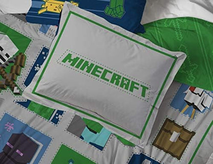 Jay Franco Minecraft 7pc Full Bed Set - Includes Comforter, Sheet Set & Decorative Pillow Shams - Features Creeper, Ghost, Zombie & Enderman Characters