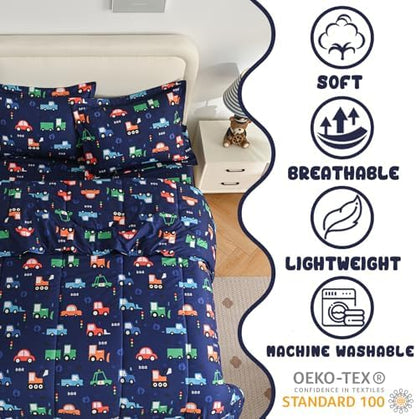 Yibeizi Car Kids Comforter Set for Boys Twin Navy Blue Bedding