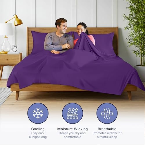 Kickoff Viscose Bamboo Sheets Twin Size 3-pc 100% Organic Bamboo Viscose Bed Cooling Sheets Twin Size Set Cool Bedding for hot Sleepers Sheet Set - Gift Ready Packaging (Purple, T)