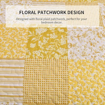 Mybedsoul Yellow Boho Quilt Twin Size, Floral Bedspread Dorm Bedding