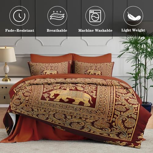 WeCozy Queen Comforter Set with Sheets, 7 Pieces Elephant Peacock Bedding