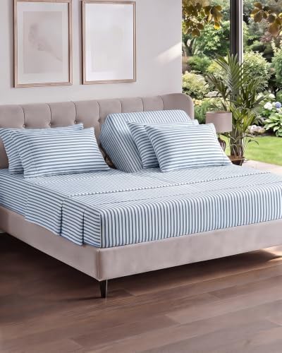 Flex Top Split Head King 6 Piece Sheet Set - Soft & Cooling - Blue Stripes