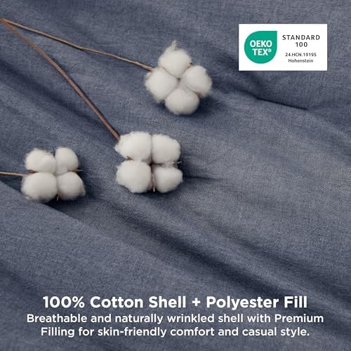 Bedsure PureWoven Cotton Comforter Set Prewashed, Full, Denim Blue