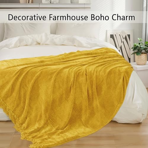 Chenille Throw Blanket for Couch 60" x 80" Twin, Yellow