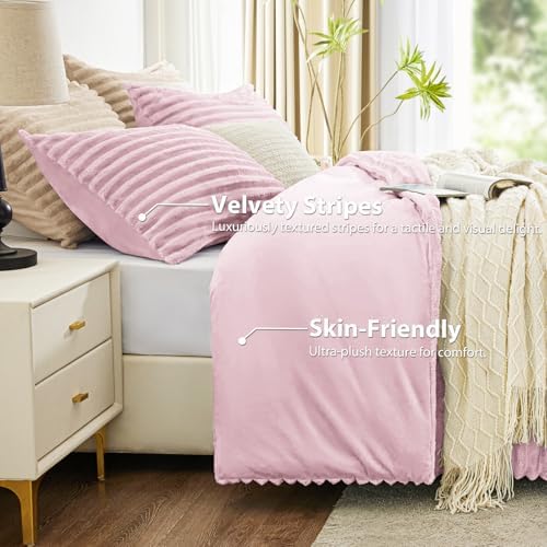 EXQ Home Fluffy Comforter Set Full Size,3 Pieces Bed Set,Purplish Pink