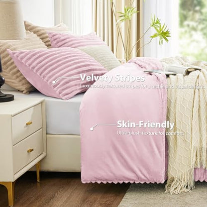EXQ Home Fluffy Comforter Set Full Size,3 Pieces Bed Set,Purplish Pink