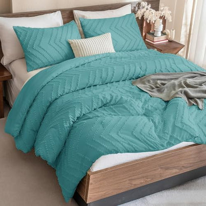 Andency Grayish Teal California King Comforter Set, 3 Pieces Boho Bed Set