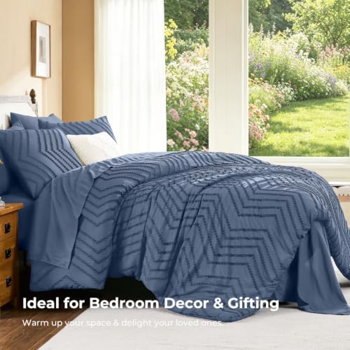 Litanika Super King Comforter Set with Sheets, 7 Pieces Boho Bed Set