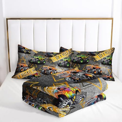 Full Size Monster Truck Comforter Sets for Boys，Monster Truck Full Size Bedding Sets Boys，with 1 Comforter with 2 Pillow Case，Kids Monster Truck Themed Bedroom Decor