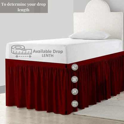 eBeddy Linens Split Corner Dust Ruffle Dorm Bed Skirt Twin XL – 34 Inch Drop, 100% Microfiber, Extra Long Bed Skirt for College Dorm, Platform Style, Burgundy Solid, Hidden Storage Solution, Easy Fit