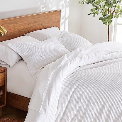 Levtex Home Cloud Waffle Full/Queen Comforter Set (90x94in) with 2 Pillow Shams (26x20in) - Solid Waffle Cotton Texture - Bright White - Cotton Full/Queen Size Comforter Set - Soft, Pre-Washed