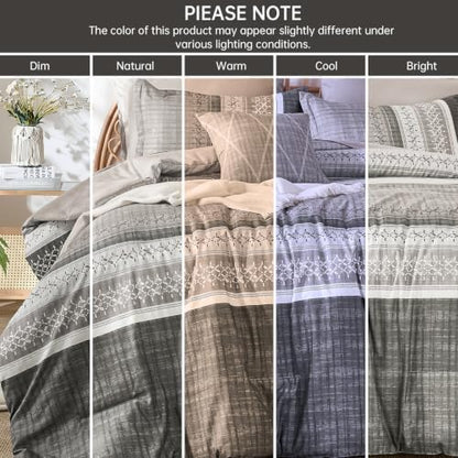 Dintszyayue Taupe Queen Comforter Size Set, 8 Pieces Striped Texture Bed in a Bag Bedding Sets, Lightweight Soft Comforter and Sheet Set, All Season Microfiber Teen Boys Bedding Sets for Men Women