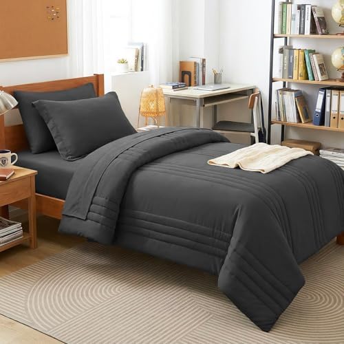 CozyLux Twin Comforter Set Dark Grey - 5 Pieces Complete Bedding Set