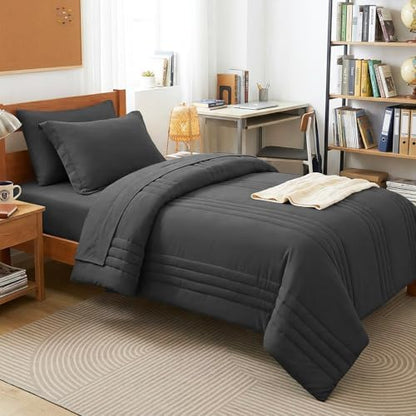 CozyLux Twin Comforter Set Dark Grey - 5 Pieces Complete Bedding Set