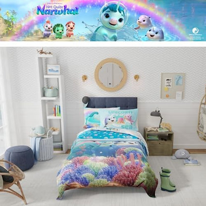 DreamWorks Not Quite Narwhal Kids Bedding Super Soft Comforter and Sheet Set, 4 Piece Twin Size, (Official Licensed Product) by Franco