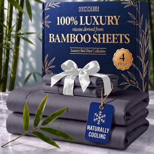 DECOLURE 100% Viscose Derived from Bamboo Sheets Full Size | 4 Pc Bed Set