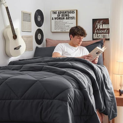 HEVUMYI 5-Piece Twin XL Comforter Set, Dark Grey Bed in a Bag