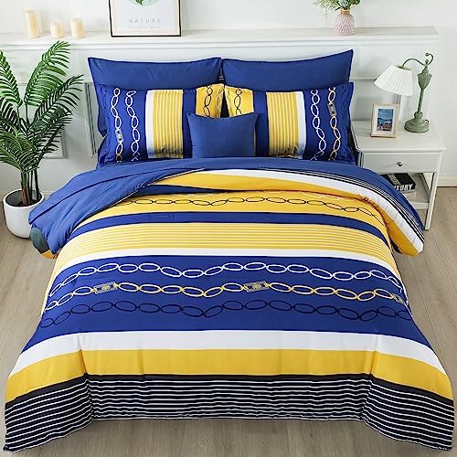 Anibedding 8 Pieces Bed in a Bag,Striped Comforter Set Queen Size