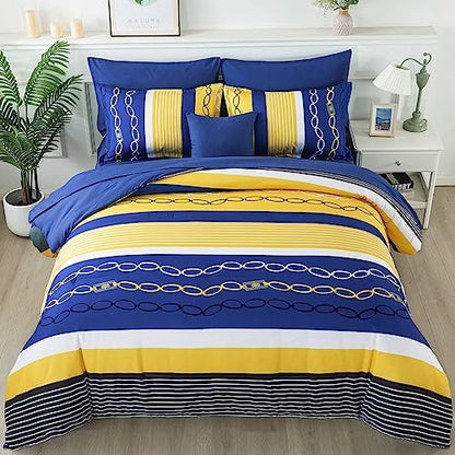 Anibedding 8 Pieces Bed in a Bag,Striped Comforter Set Queen Size