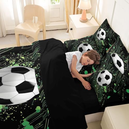 Erosebridal Soccer King Bedding Set - Football Bed in a Bag,Cool Sports Game Comforter Sets with Sheets, Hippie Graffiti Style 7 Pieces Bed Set Bedroom Decor